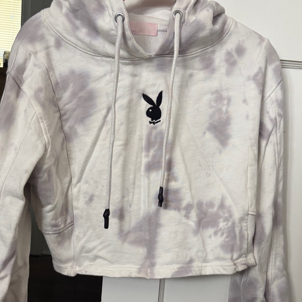 PLAYBOY Tie-Dye Hoodie in White and Gray